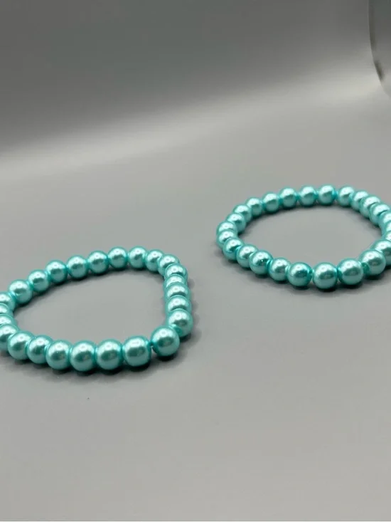 Aqua Pearl Beaded Stretch Bracelets - Handmade #B0243T - Picture 2 of 2